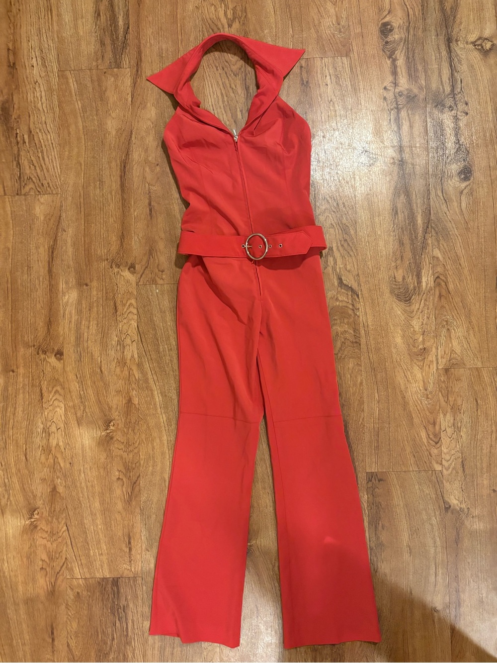 bebe pink Halter Ring-Belt Jumpsuit